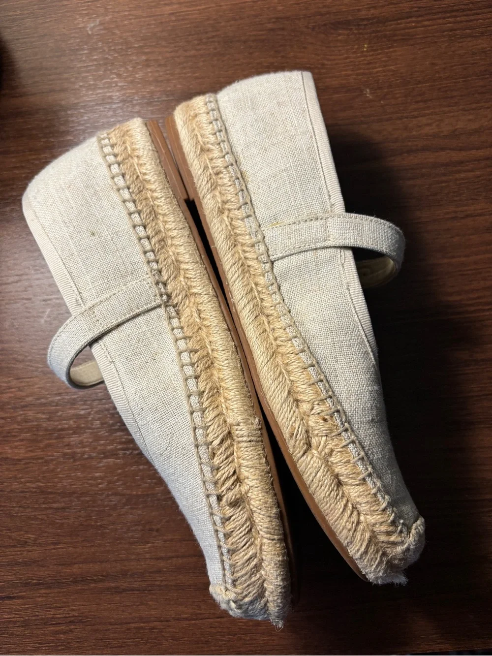 J. Crew Linen Espadrille Mary Jane Flats Jeweled Buckle Beige 7.5